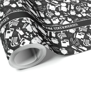 Schwarz-Weiß-Schulmaterial Geschenkpapier
