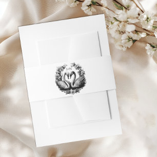 Schwarz-Weiß-Schwan-Hochzeitsband Monogramm Einladungsbanderole