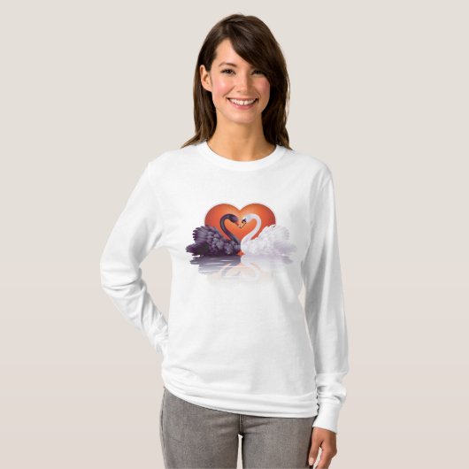 Schwarz-Weiß-Schwäne Frauen lange Schläfchen T-Shirt (Vorne ganz)