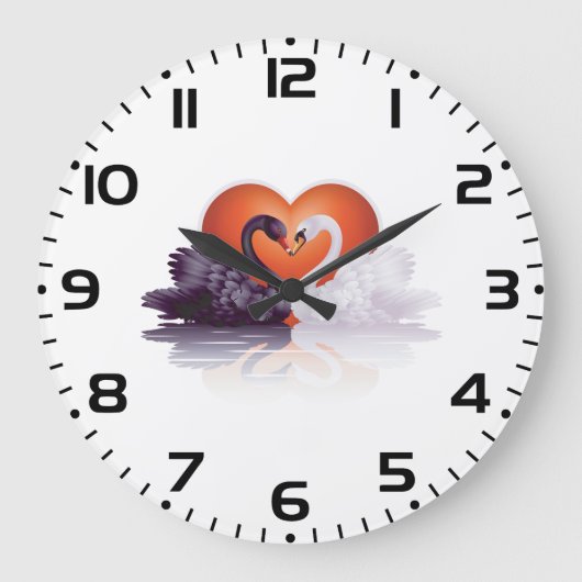 Schwarz-Weiß-Schwäne Große Wanduhr (Vorderseite)