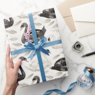 Schwarz-Weiß-Schwäne-Junggesellinnenabschied Geschenkpapier