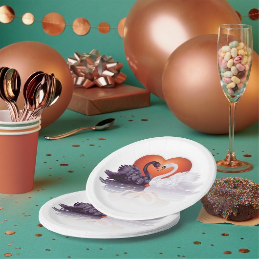 Schwarz-Weiß-Schwäne Pappteller