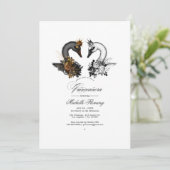 Schwarz-Weiß-Schwäne Quinceañera Einladung (Stehend Vorderseite)