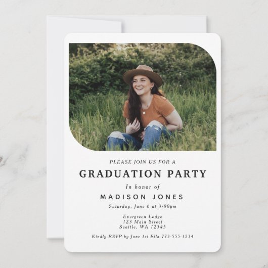 Schwarz-Weiß-Script-4-Foto-Graduierungsparty Einladung (Rückseite)