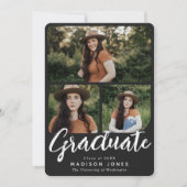 Schwarz-Weiß-Script-4-Foto-Graduierungsparty Einladung (Vorderseite)