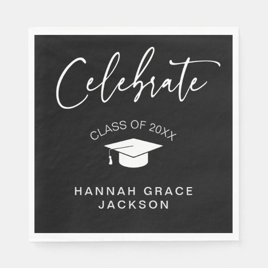 Schwarz-Weiß-Script-Abschluss Herzlichen Glückwuns Serviette (Vorderseite)