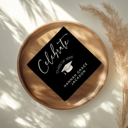 Schwarz-Weiß-Script-Abschluss Herzlichen Glückwuns Serviette