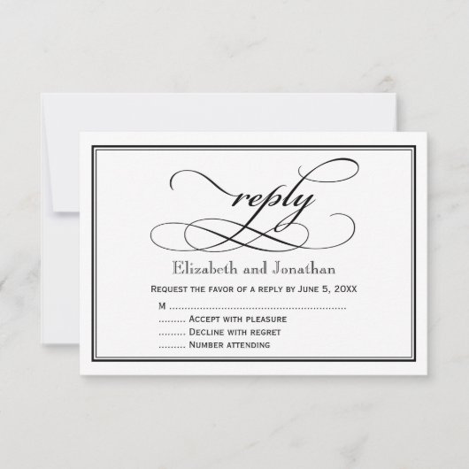 Schwarz-Weiß-Script-Antwort-Karte RSVP Karte (Vorderseite)