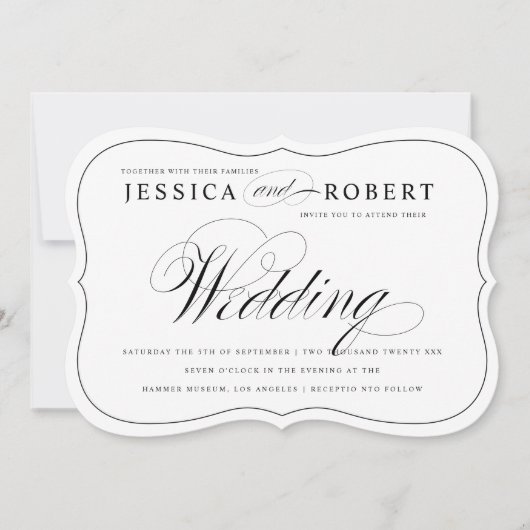 Schwarz-Weiß-Script-Einladung zum Hochzeitsfeiern Einladung (Vorderseite)