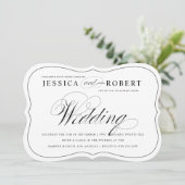 Schwarz-Weiß-Script-Einladung zum Hochzeitsfeiern Einladung (Stehend Vorderseite)