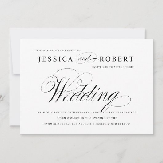 Schwarz-Weiß-Script-Einladung zum Hochzeitsfeiern Einladung (Vorderseite)