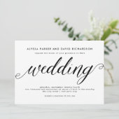 Schwarz-Weiß-Script-Einladung zum Hochzeitsfeiern Einladung (Stehend Vorderseite)