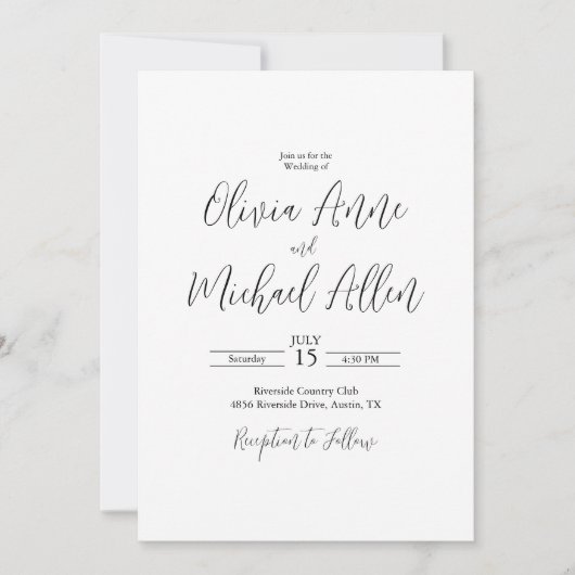 Schwarz-Weiß-Script-Einladung zum Hochzeitsfeiern Einladung (Vorderseite)