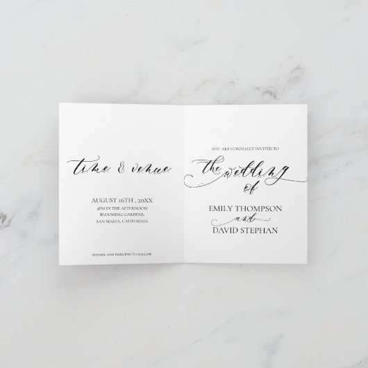 Schwarz-Weiß-Script-Einmalgramm-Hochzeit Einladung (Innenseite)