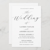 Schwarz-Weiß-Script Elegant Moderne Hochzeit Einladung (Vorne/Hinten)