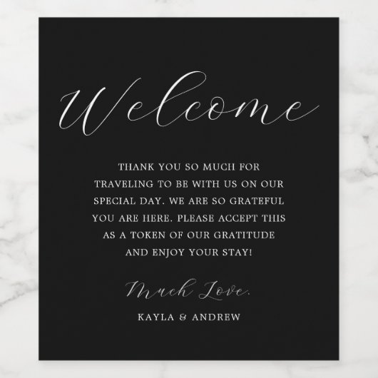 Schwarz-Weiß-Script Elegant Moderne Hochzeit Weinetikett (Einzelnes Label)