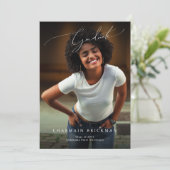 Schwarz-Weiß-Script-Foto-Collage-Abschluss Einladung (Stehend Vorderseite)