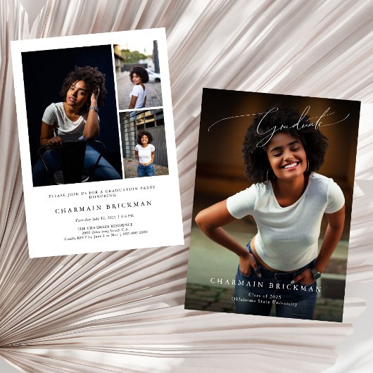 Schwarz-Weiß-Script-Foto-Collage-Abschluss Einladung