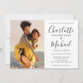 Schwarz-Weiß-Script-Foto-Hochzeit in einem Einladung (Vorderseite)