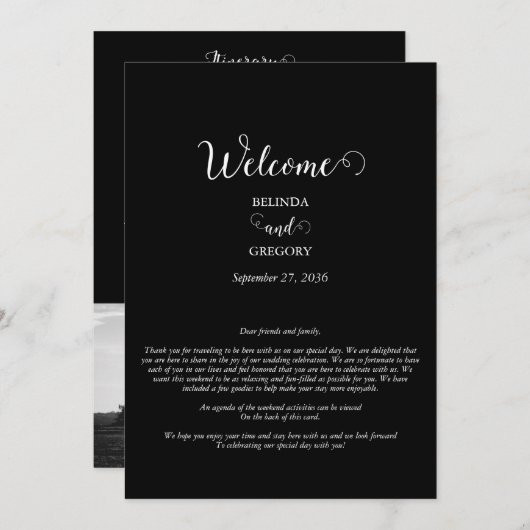 Schwarz-Weiß-Script-Foto Hochzeitsreise Programm (Vorne/Hinten)