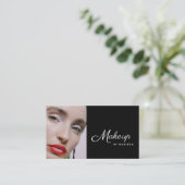 Schwarz-Weiß-Script-Foto-Make-up Visitenkarte (Stehend Vorderseite)