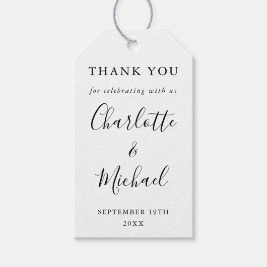 Schwarz-Weiß-Script-Gastgeschenk Hochzeit Vielen D Geschenkanhänger (Vorderseite)