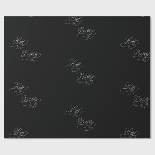 Schwarz-Weiß-Script-Happy Birthday Geschenkpapier (Flach)