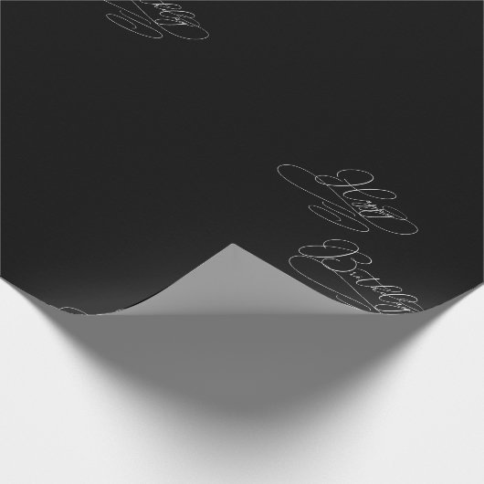Schwarz-Weiß-Script-Happy Birthday Geschenkpapier (Ecke)