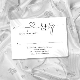 Schwarz-Weiß-Script-Herz RSVP Karte