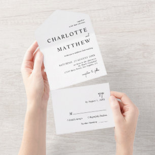 Schwarz-Weiß-Script-Hochzeit All In One Einladung