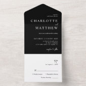 Schwarz-Weiß-Script-Hochzeit All In One Einladung (Innen Boden)