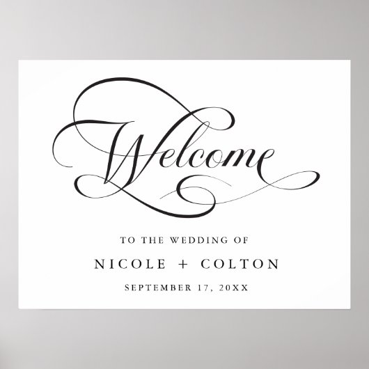 Schwarz-Weiß-Script-Hochzeit Begrüßung Poster (Vorne)