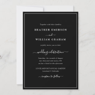 Schwarz-Weiß-Script-Hochzeit Einladung