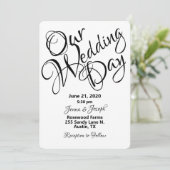 Schwarz-Weiß-Script-Hochzeit Einladung (Stehend Vorderseite)