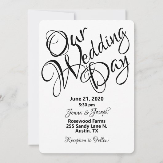 Schwarz-Weiß-Script-Hochzeit Einladung (Vorderseite)