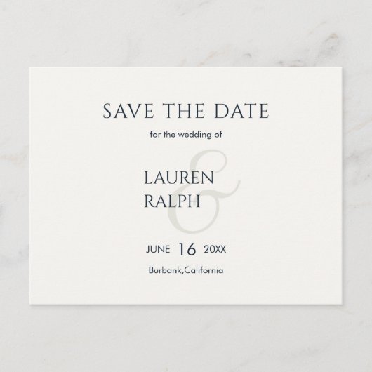 Schwarz-Weiß-Script-Hochzeit speichern Sie das Dat Ankündigungspostkarte (Vorderseite)