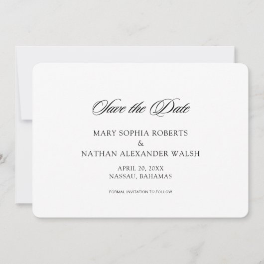 Schwarz-Weiß-Script-Hochzeit speichern Sie das Dat Einladung (Vorderseite)