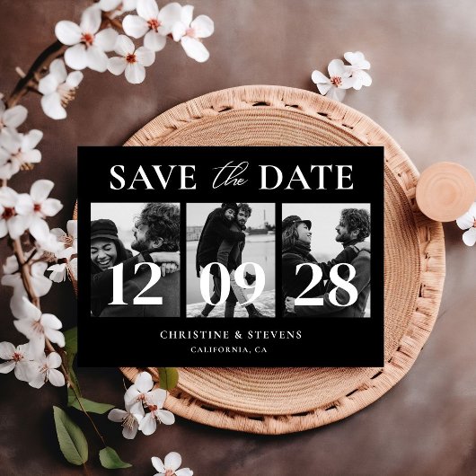 Schwarz-Weiß-Script-Hochzeit speichern Sie das Dat Postkarte