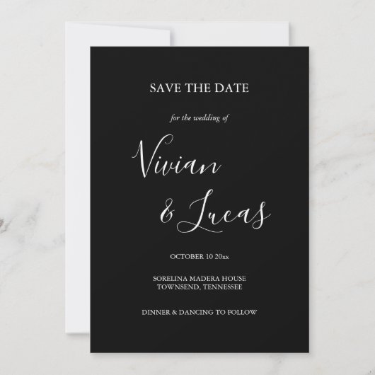 Schwarz-Weiß-Script-Hochzeit speichern Sie das Dat Save The Date (Vorderseite)