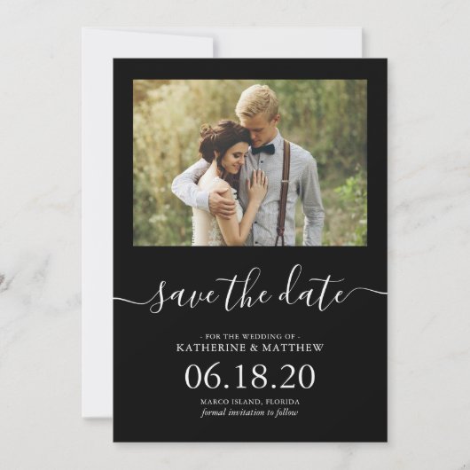 Schwarz-Weiß-Script-Hochzeit speichern Sie das Dat Save The Date (Vorderseite)