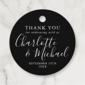 Schwarz-Weiß-Script-Hochzeit Vielen Dank Geschenkanhänger (Vorderseite)