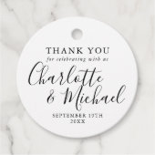 Schwarz-Weiß-Script-Hochzeit Vielen Dank Geschenkanhänger (Vorderseite)