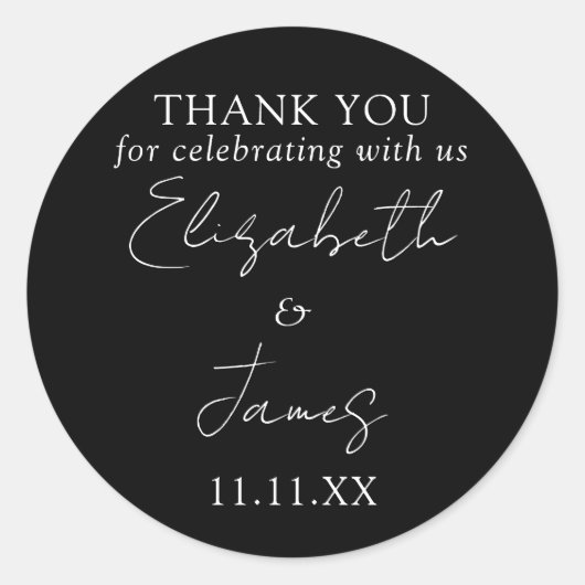 Schwarz-Weiß-Script-Hochzeit Vielen Dank Runder Aufkleber (Vorderseite)