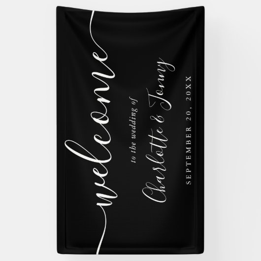 Schwarz-Weiß-Script-Hochzeit willkommen Banner (Vertikal)