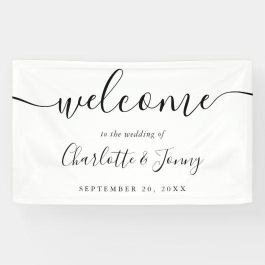 Schwarz-Weiß-Script-Hochzeit willkommen Banner (Horizontal)