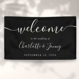 Schwarz-Weiß-Script-Hochzeit willkommen Banner