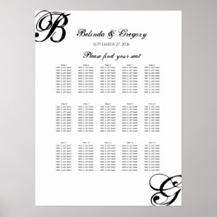 Schwarz-Weiß-Script-Hochzeitsdiagramm Poster
