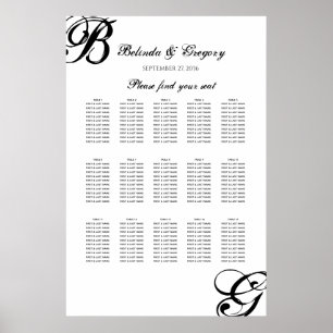 Schwarz-Weiß-Script-Hochzeitsdiagramm Poster