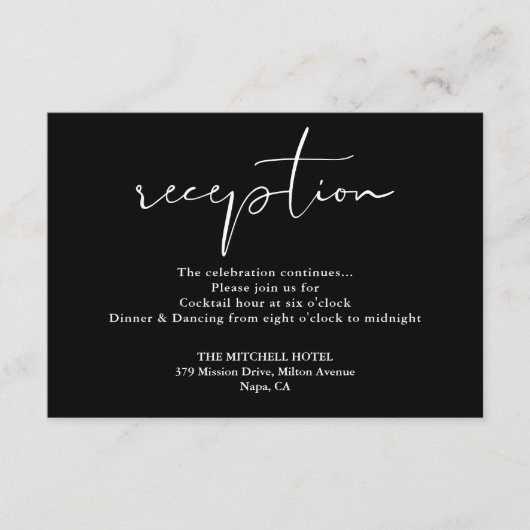 Schwarz-Weiß-Script-Hochzeitsempfang Begleitkarte (Vorderseite)