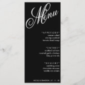 Schwarz-Weiß-Script-Hochzeitsempfang Menükarte (Vorderseite)